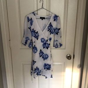 Lulus Blue and White floral wrap dress